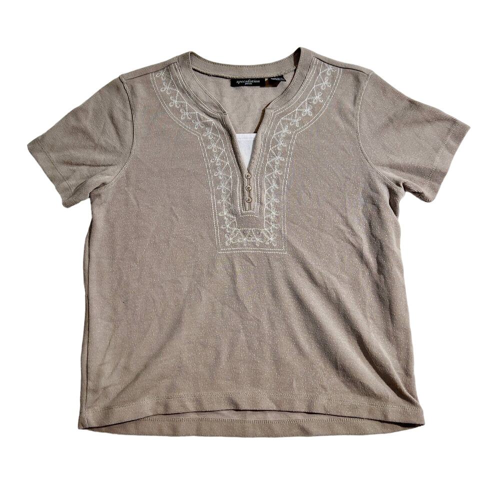 Speculation Petite Short Sleeve Rib Knit Sweater Woman's PL *PETITE* V-neck